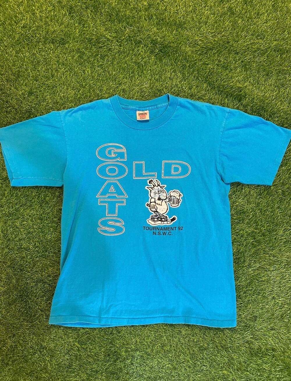 Oneita Old Goats T-Shirt Size XL Vintage 1992 Tournament Blue Graphic Tee